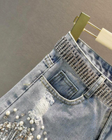 OFFSEAL Y2K Denim Shorts with Rhinestone Fringe