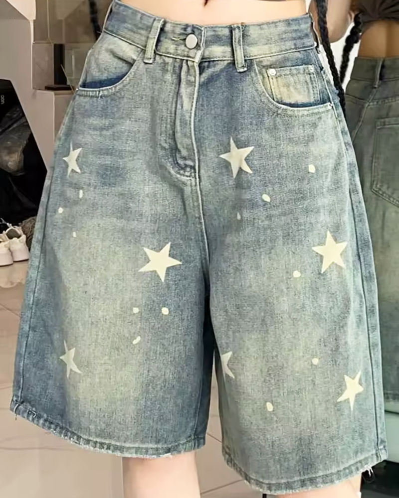 OFFSEAL Y2K Denim Shorts with Stars