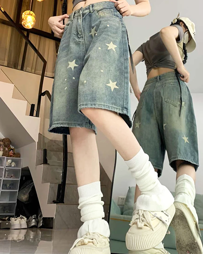 OFFSEAL Y2K Denim Shorts with Stars