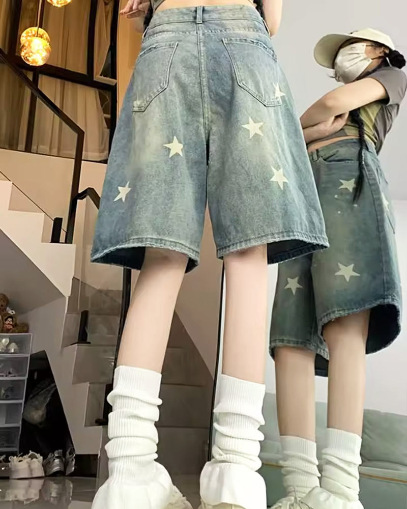 OFFSEAL Y2K Denim Shorts with Stars
