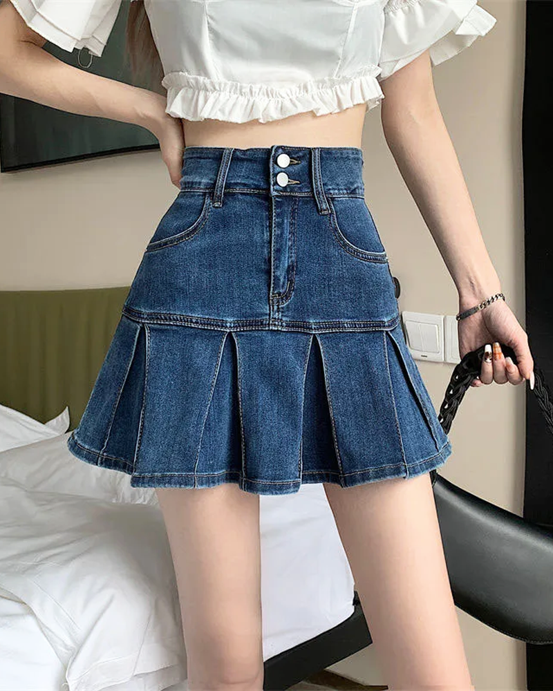 OFFSEAL Y2K Denim Skirt with Pleats
