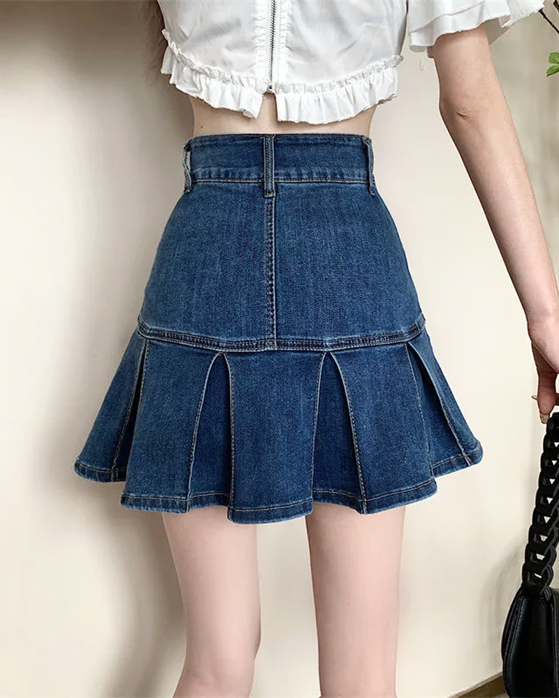 OFFSEAL Y2K Denim Skirt with Pleats