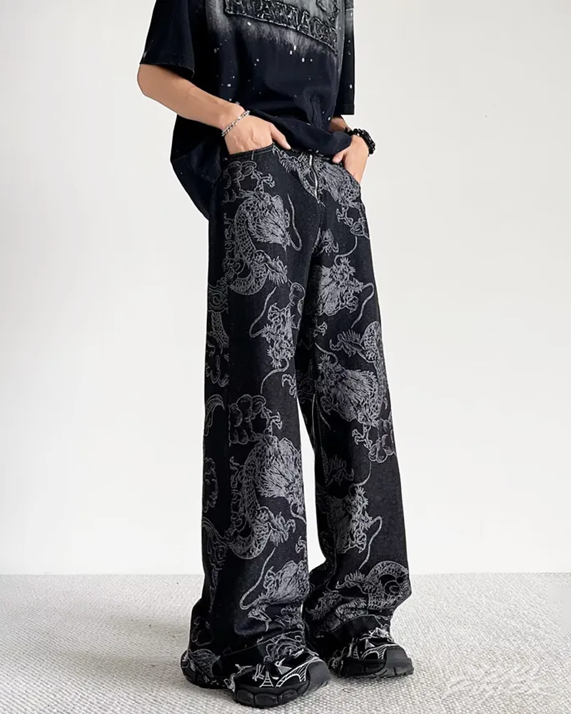 OFFSEAL Dragon Print Jeans