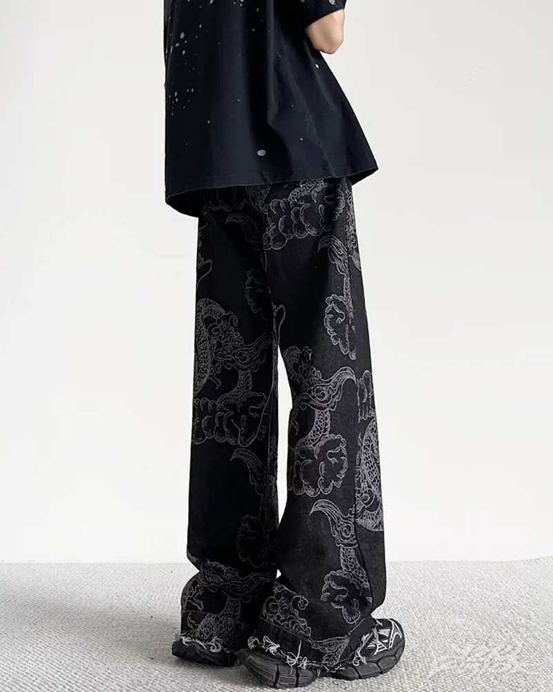 OFFSEAL Dragon Print Jeans