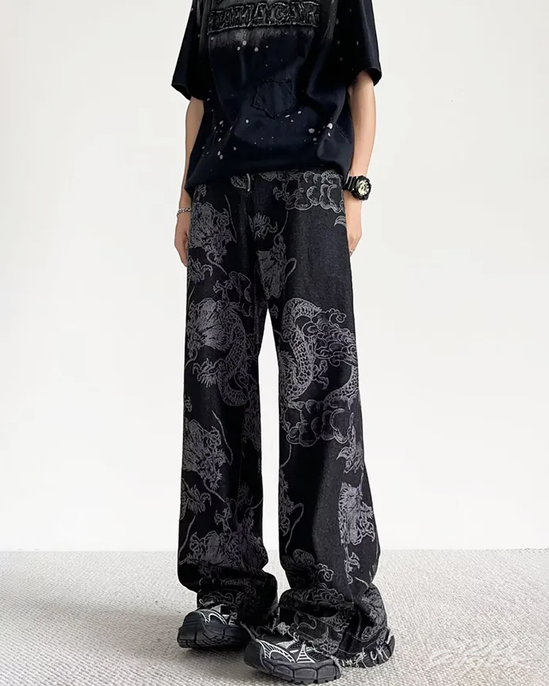 OFFSEAL Dragon Print Jeans