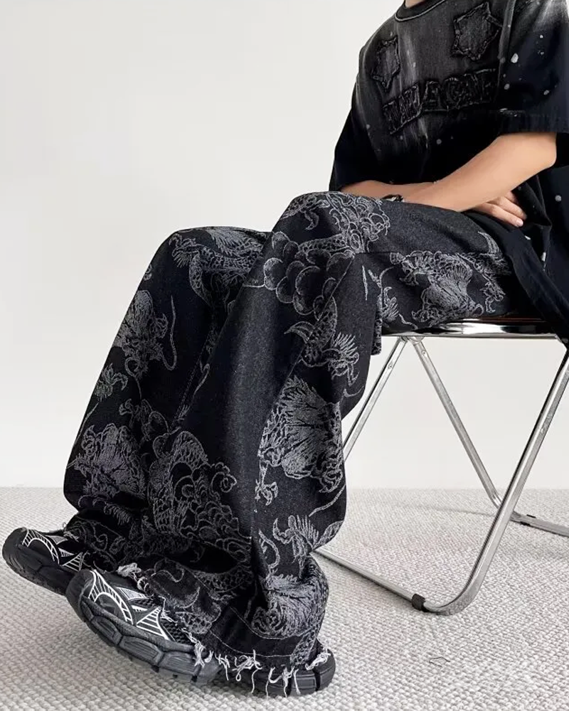 OFFSEAL Dragon Print Jeans