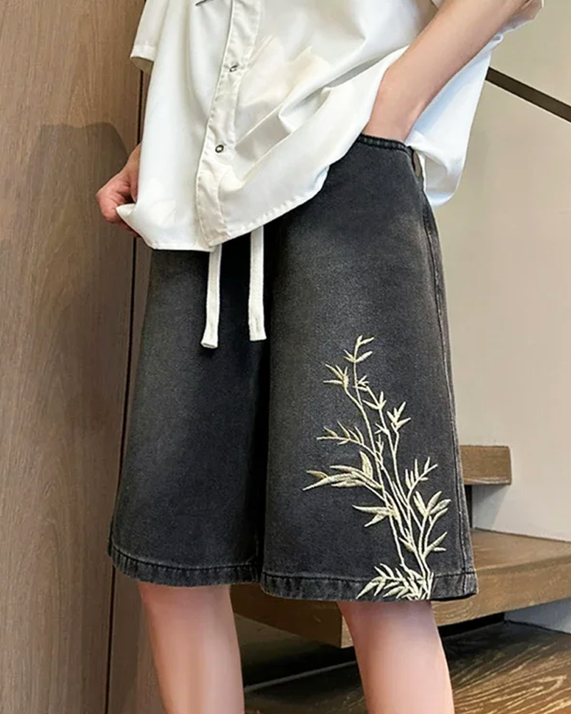 OFFSEAL Embroidered Denim Shorts