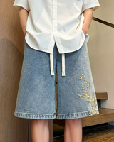 OFFSEAL Embroidered Denim Shorts