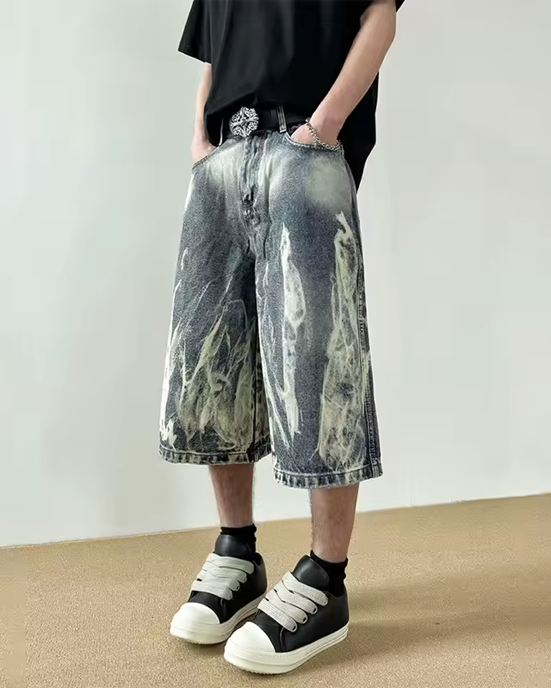 OFFSEAL Flame Denim Shorts