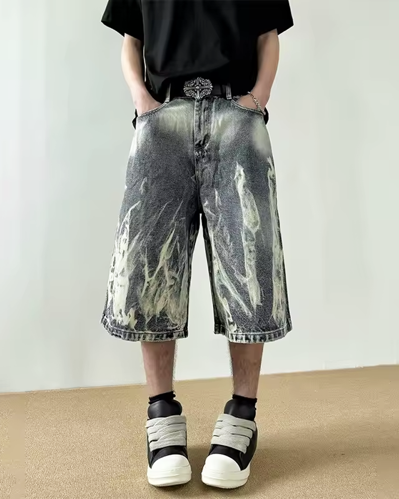 OFFSEAL Flame Denim Shorts