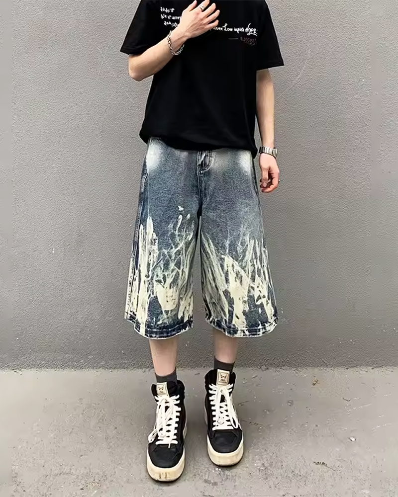 OFFSEAL Flame Denim Shorts