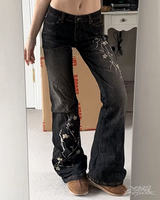 OFFSEAL Y2K Floral Embroidered Flare Jeans