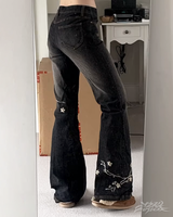 OFFSEAL Y2K Floral Embroidered Flare Jeans