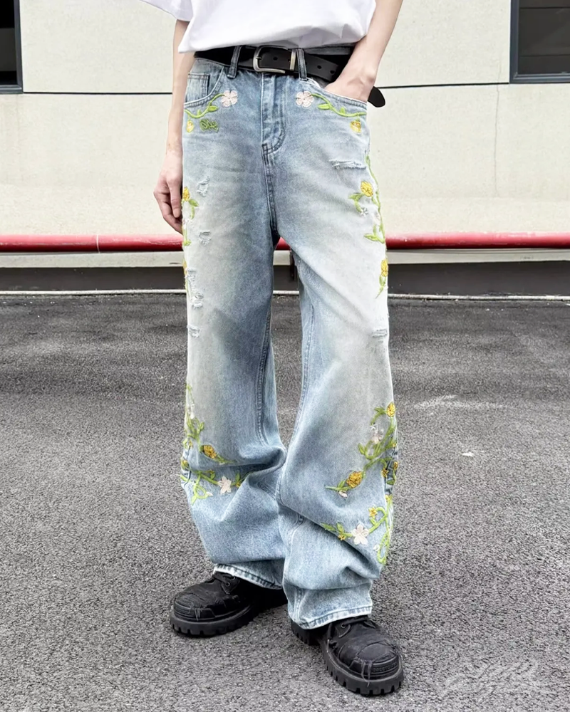 OFFSEAL Floral Embroidered Jeans