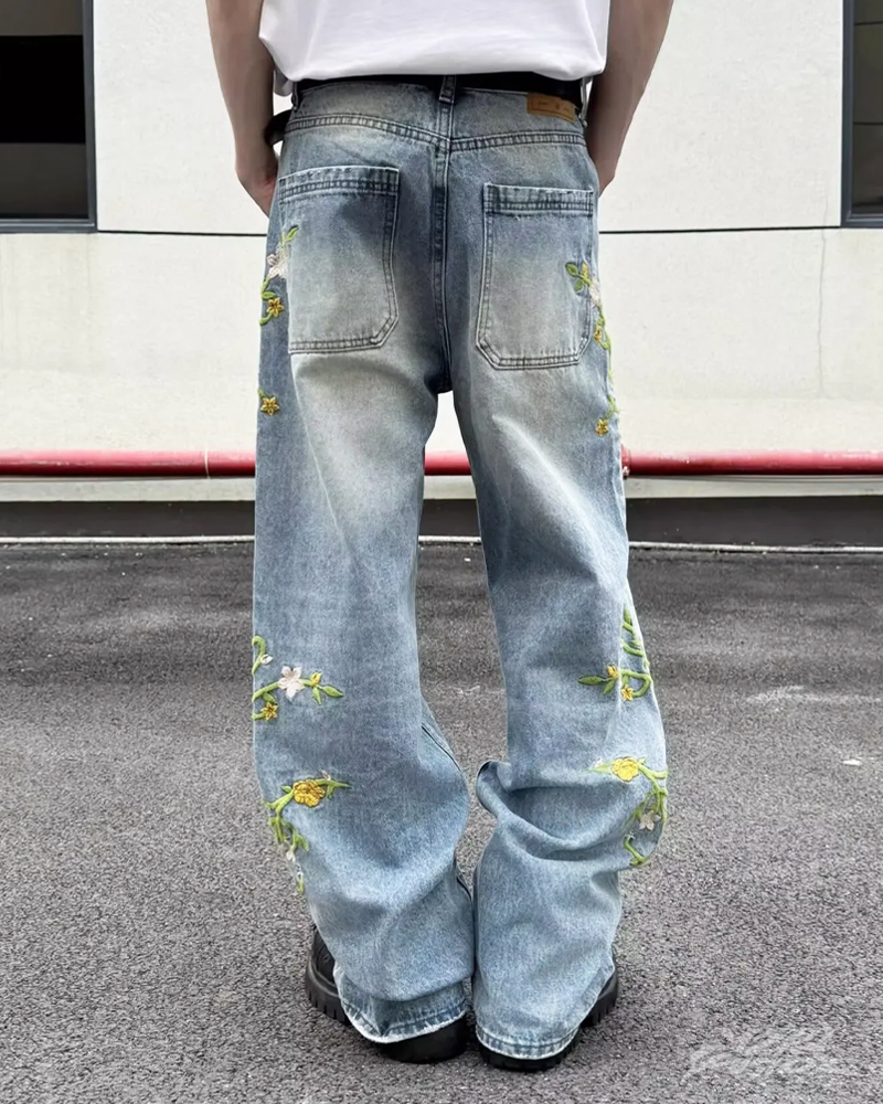 OFFSEAL Floral Embroidered Jeans