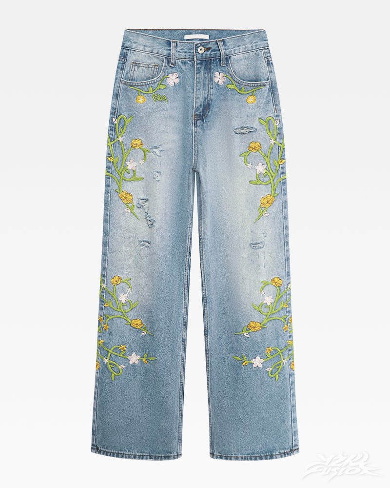 OFFSEAL Floral Embroidered Jeans