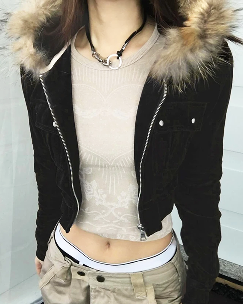OFFSEAL Y2K Fur Hood Jacket