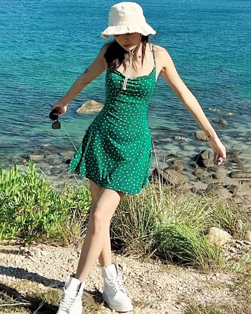 OFFSEAL Green Polka Dot Slip Dress