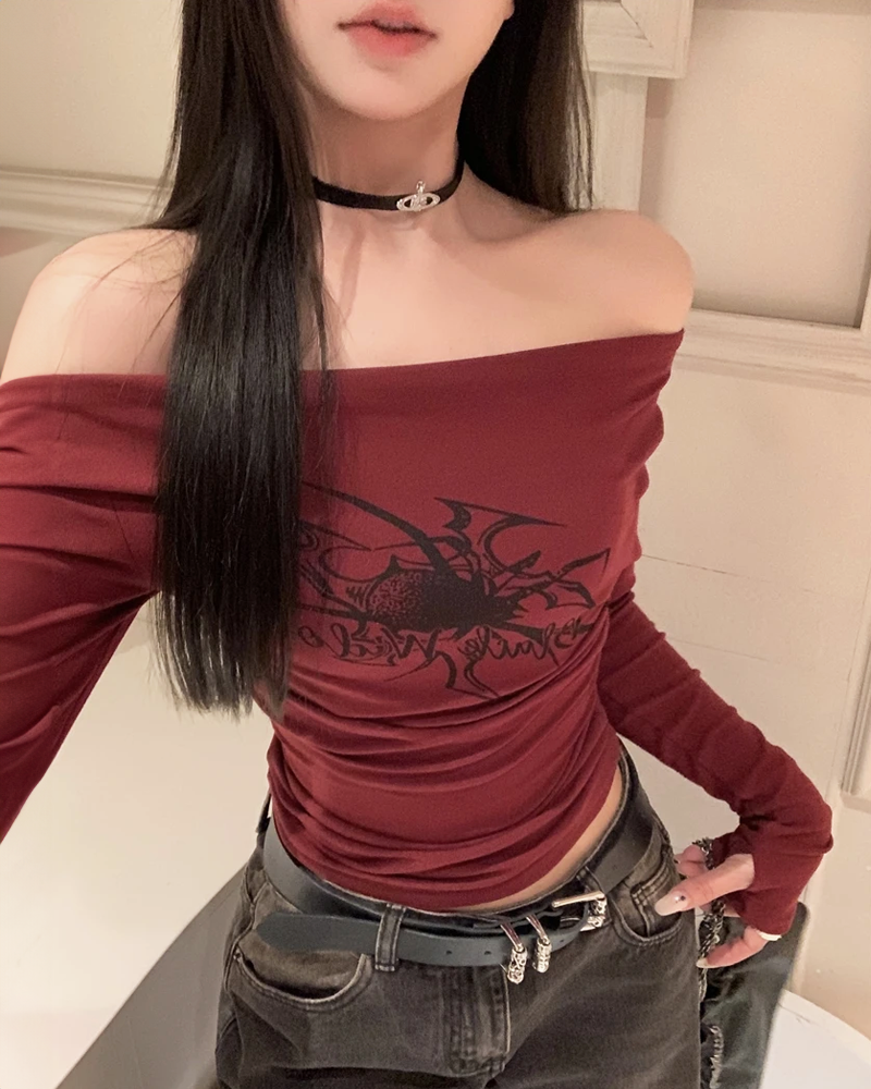 OFFSEAL Y2K Grunge Off The Shoulder Top 2
