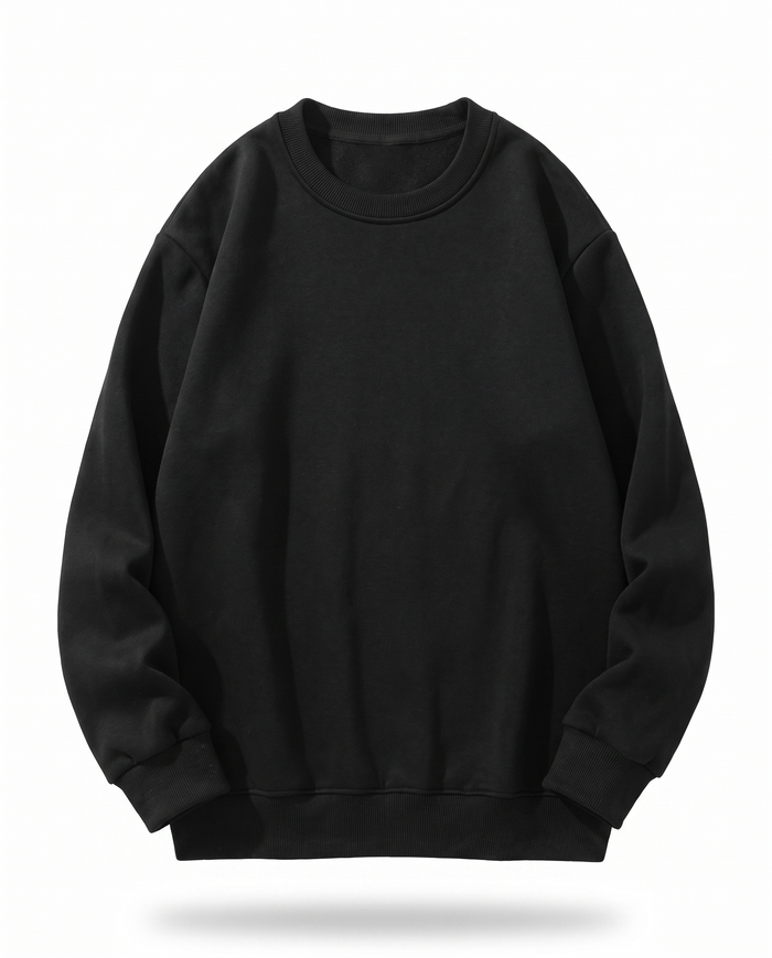 Sweat col rond coton molletonné noir - vue avant flottante