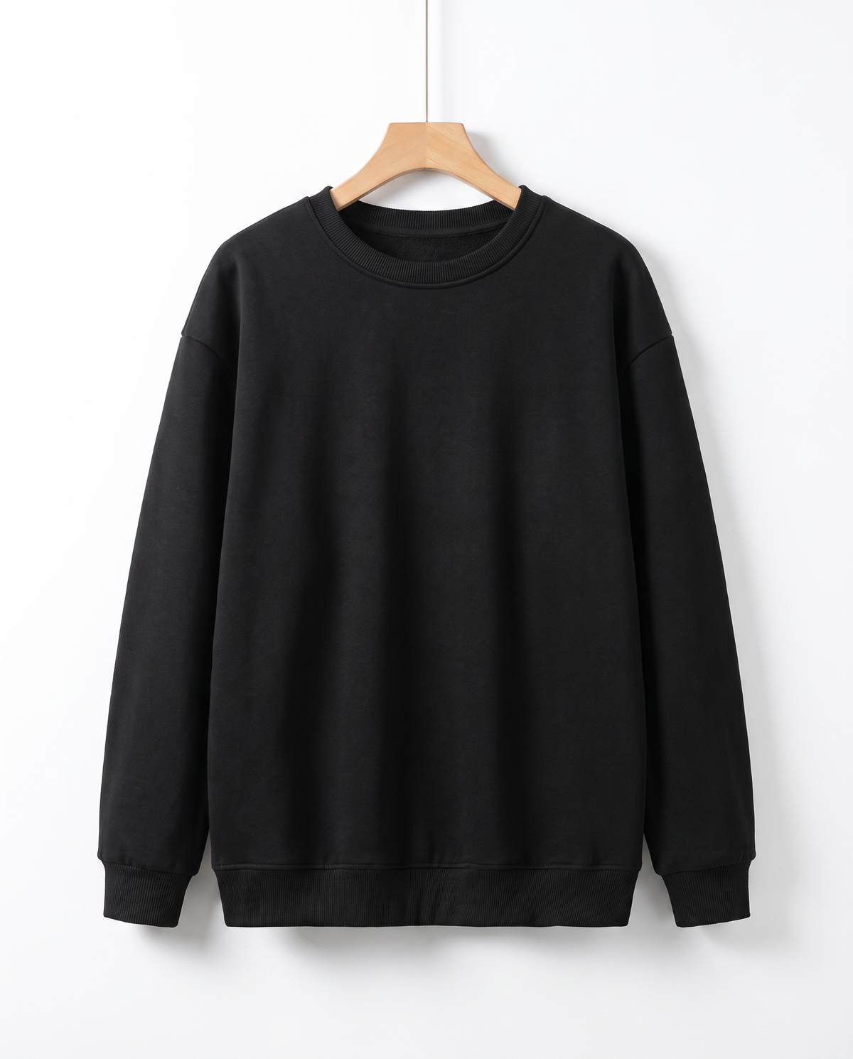 Oversized Cotton Terry Crewneck — Black