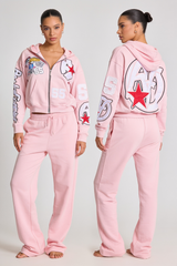 Pink Streetwear Zip-Up Hoodie