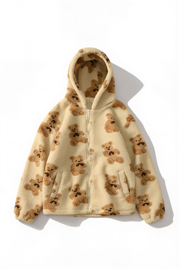 Teddy Bear Fleece Zip-Up Hoodie