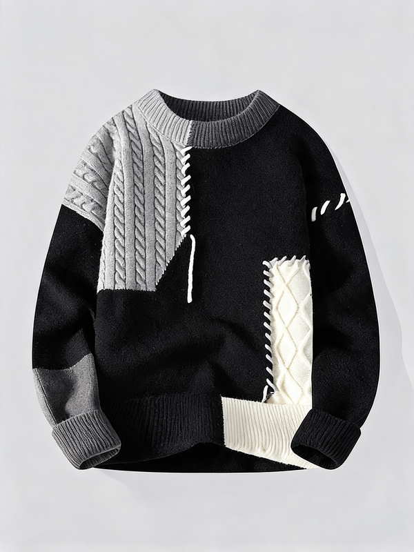 Colorblock Patchwork Knit Crewneck