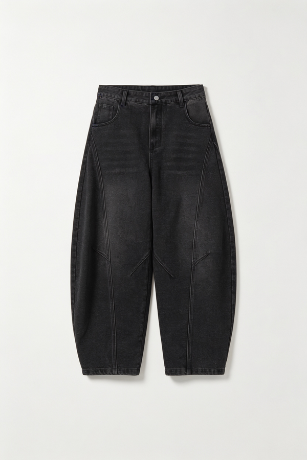 Light Wash Wide-Leg Panel Jeans Black