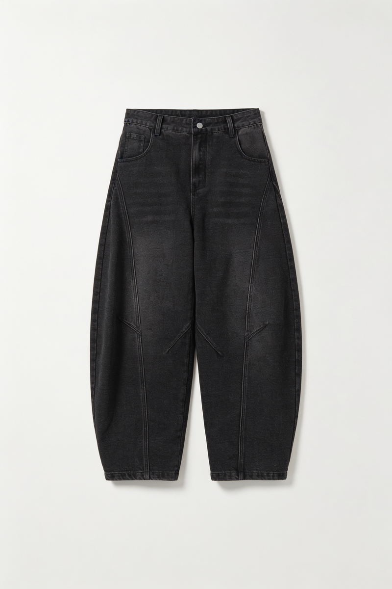 Wide-Leg Panel-Jeans Light Wash Schwarz