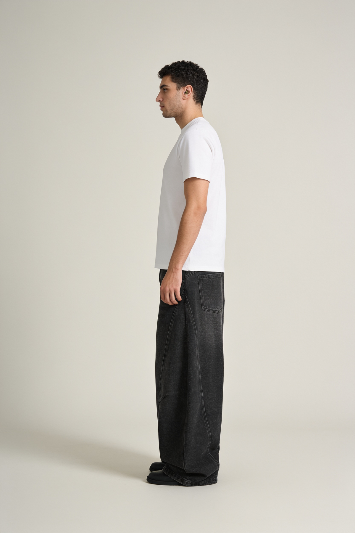 Light Wash Wide-Leg Panel Jeans Black