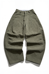 Olive Green Wide-Leg Utility Jeans