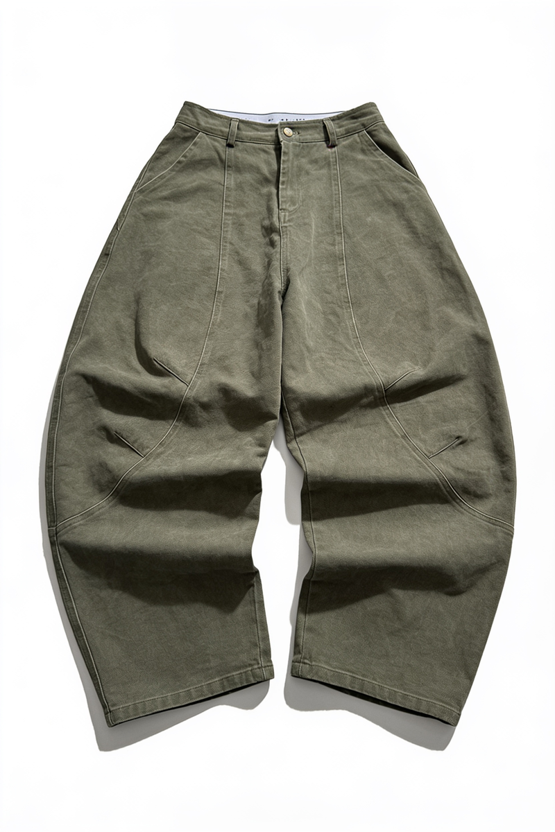 Olivgrüne Wide-Leg Utility Jeans
