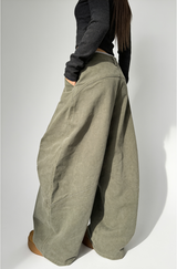 Olive Green Wide-Leg Utility Jeans