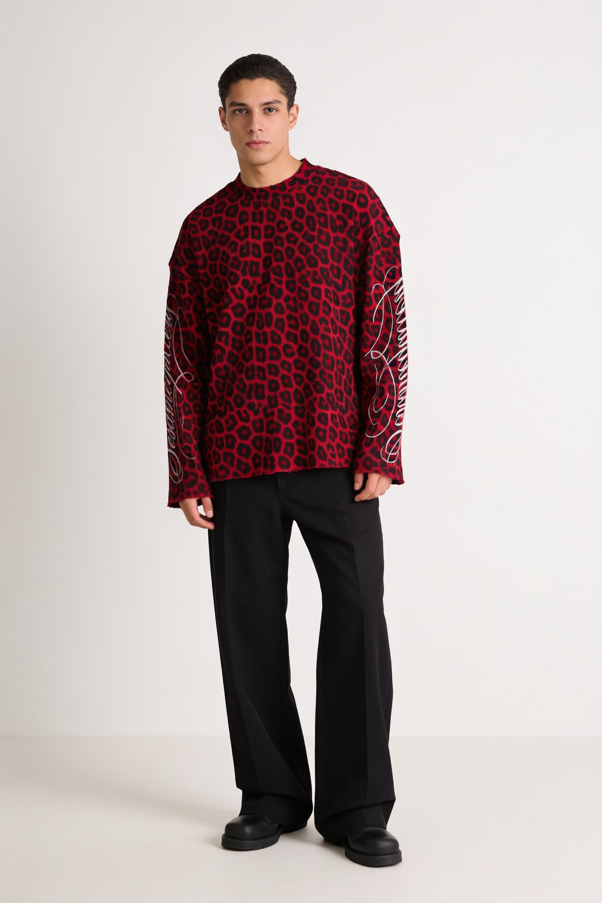 Crimson Leopard Long-Sleeve Graphic Top