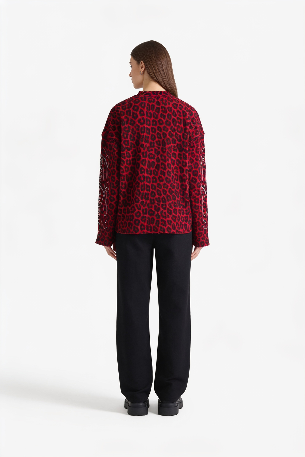 Crimson Leopard Long-Sleeve Graphic Top