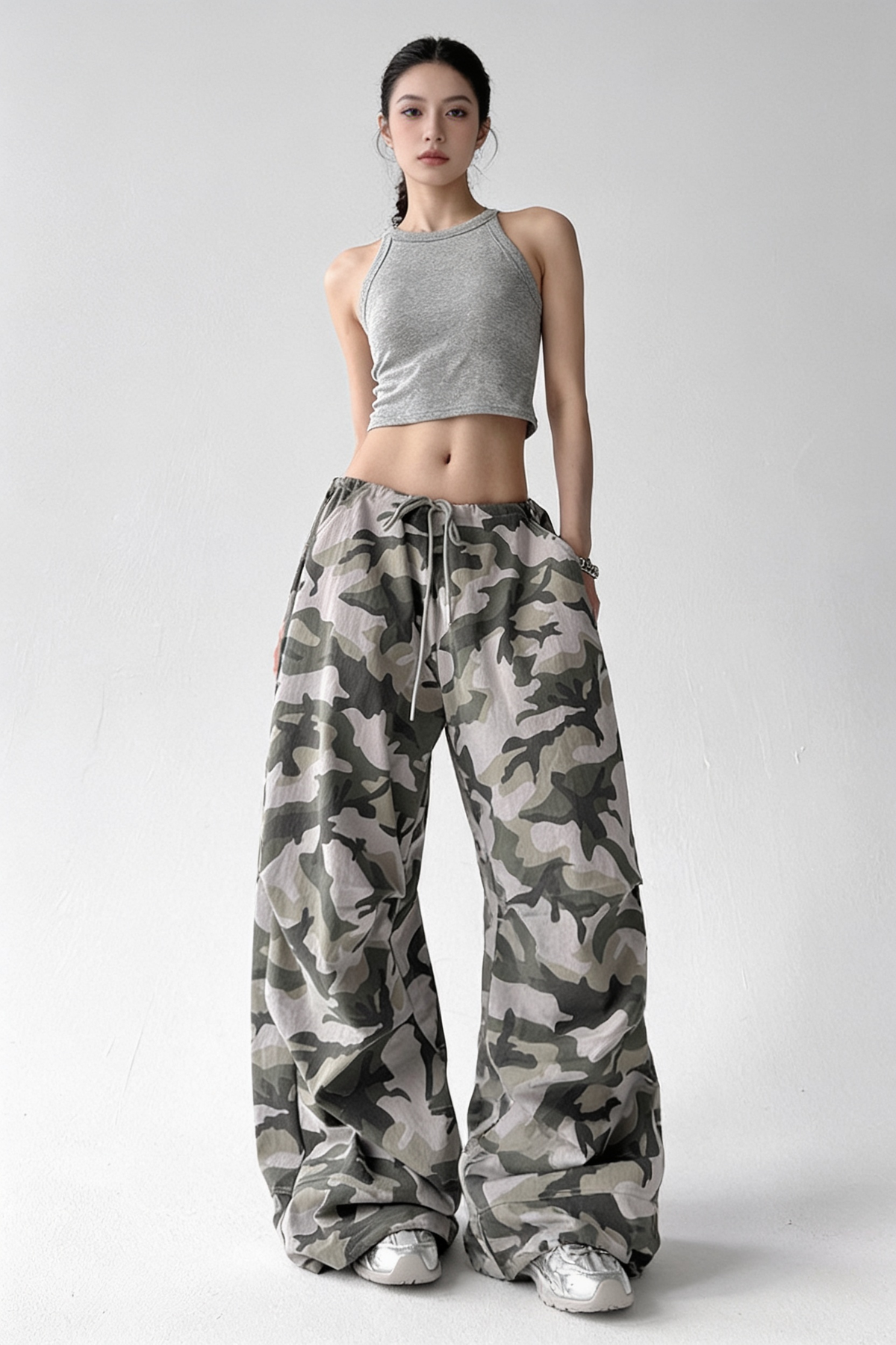 Camo Wide-Leg Utility Pants