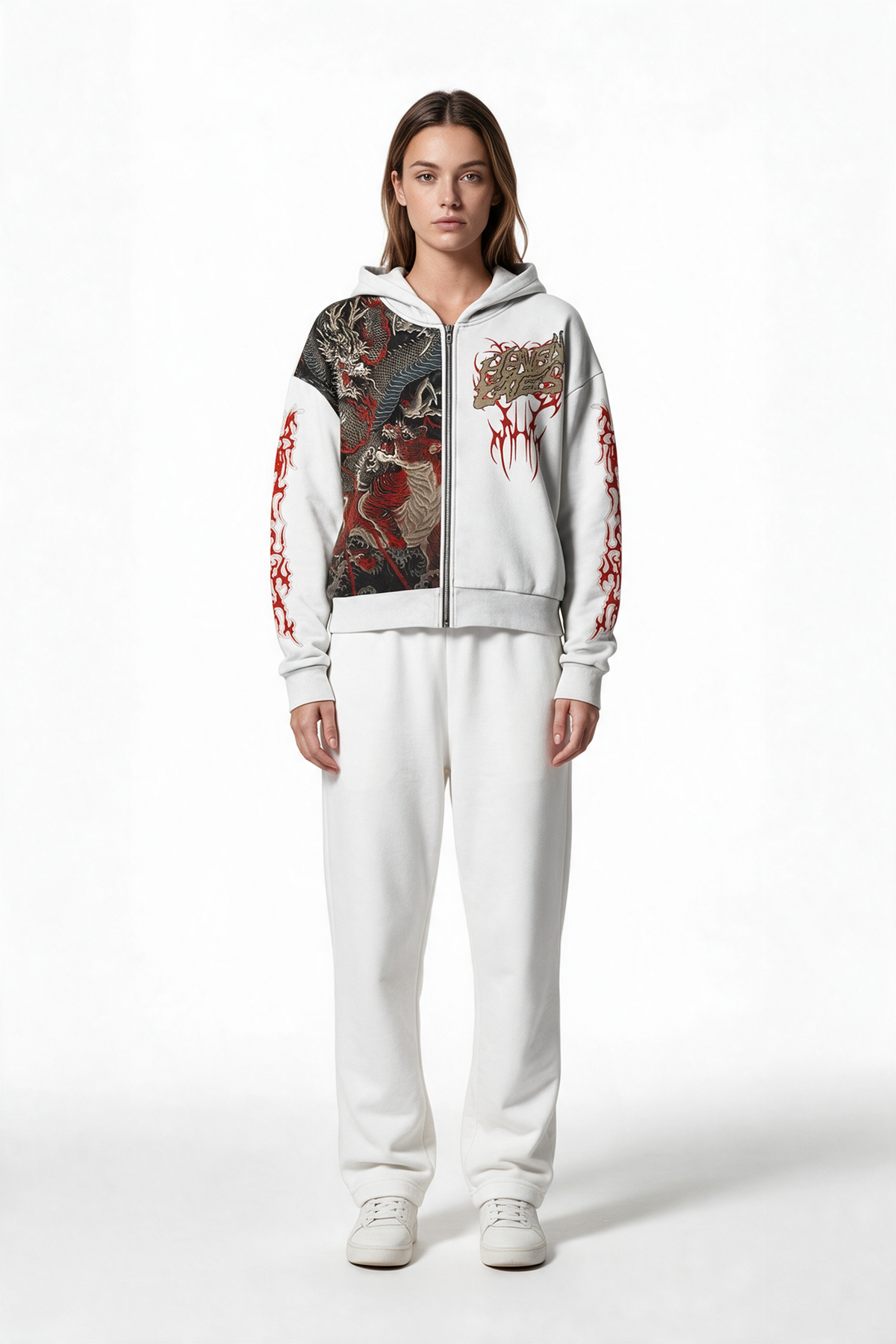 Dragon Graphic Zip-Up Hoodie