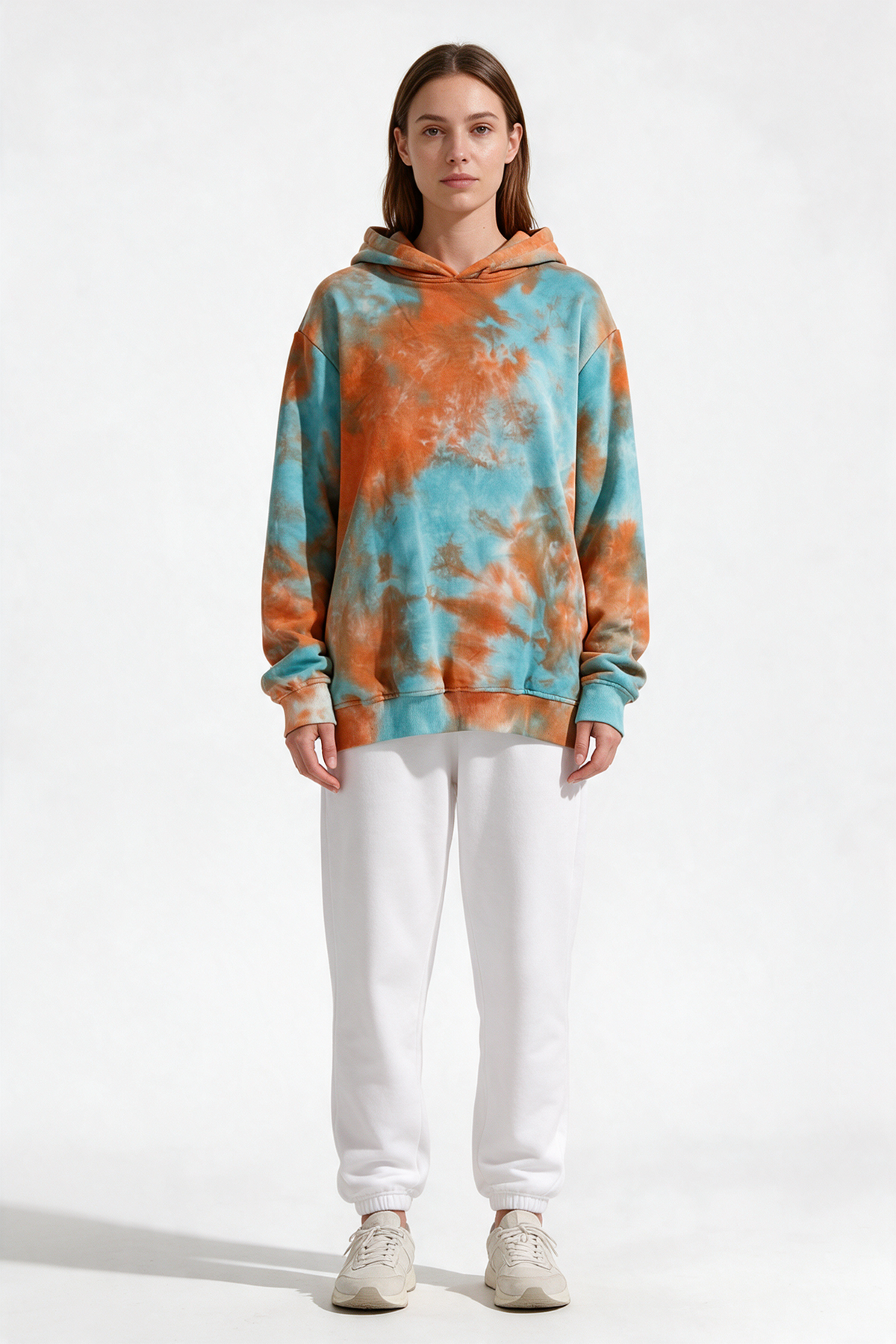 Orange & Blue Tie-Dye Pullover Hoodie