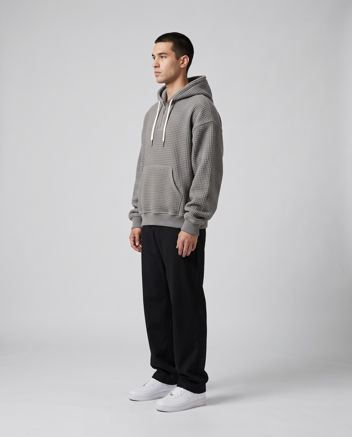 Hoodie Quart-Zip Gaufré — Épais