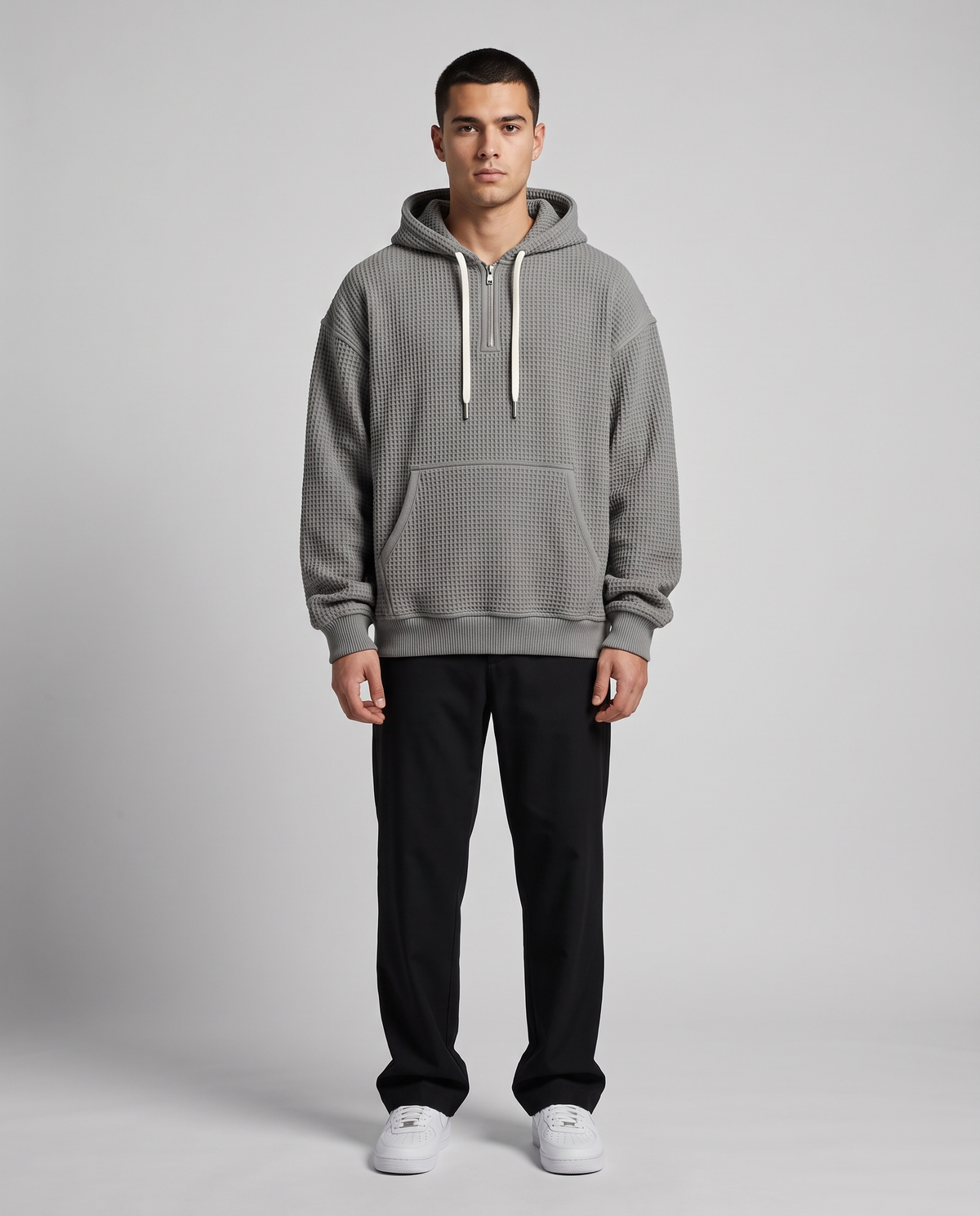 Hoodie Quart-Zip Gaufré — Épais