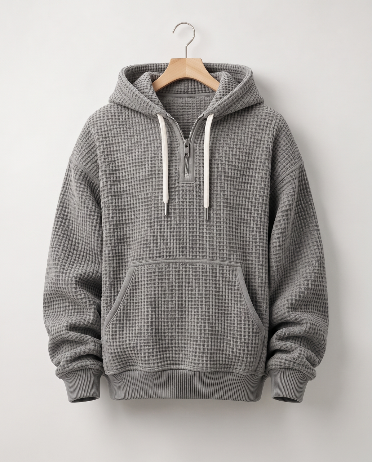 Hoodie Quart-Zip Gaufré — Épais