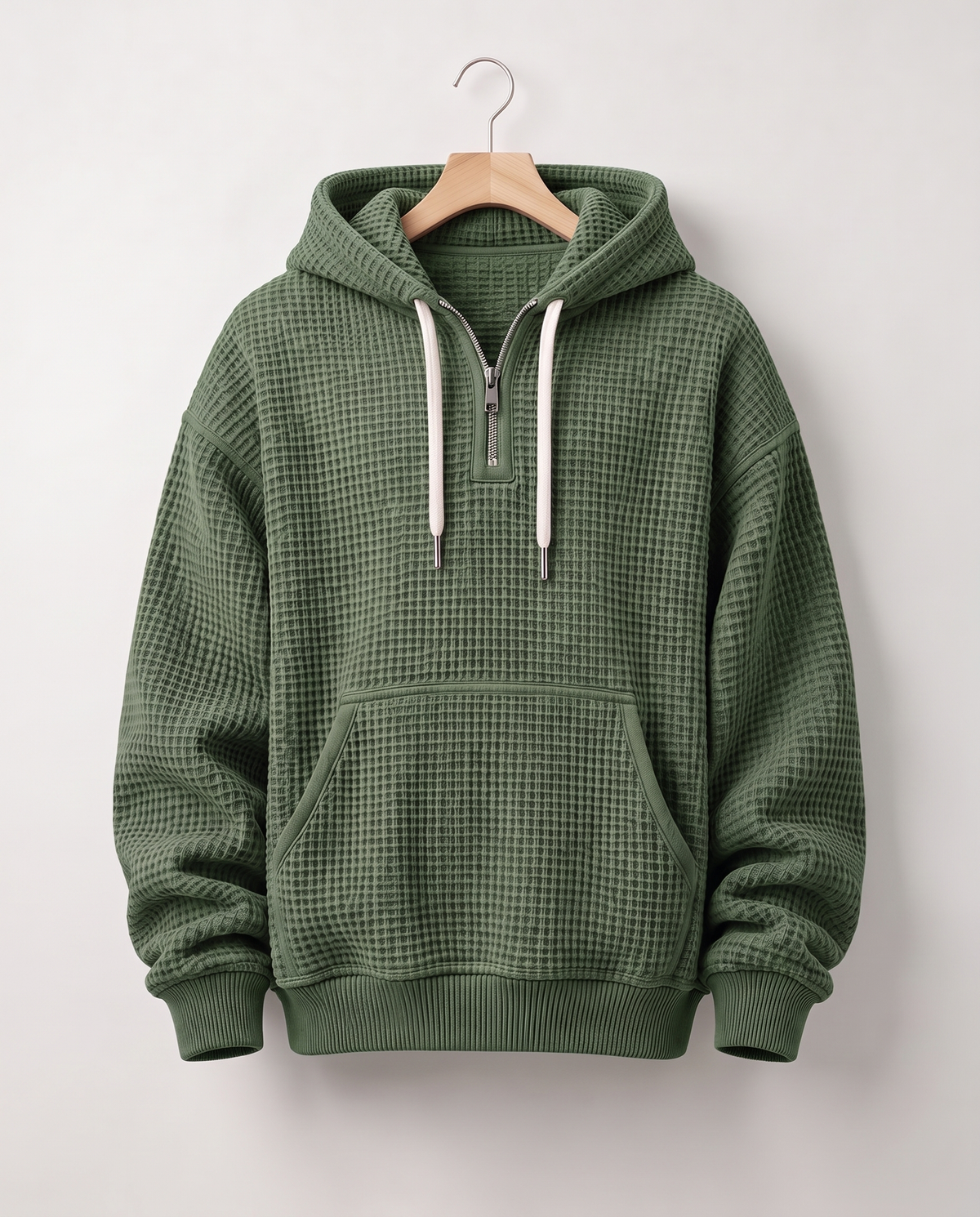 Hoodie Quart-Zip Gaufré — Épais