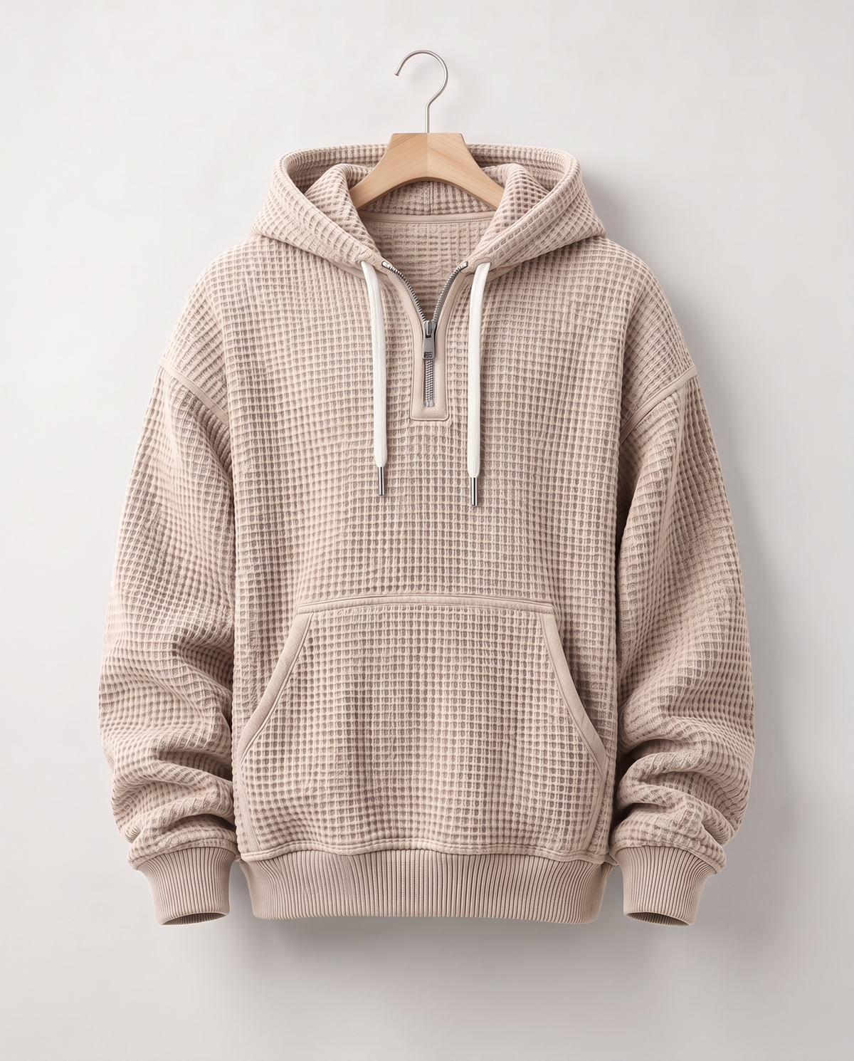 Hoodie Quart-Zip Gaufré — Épais