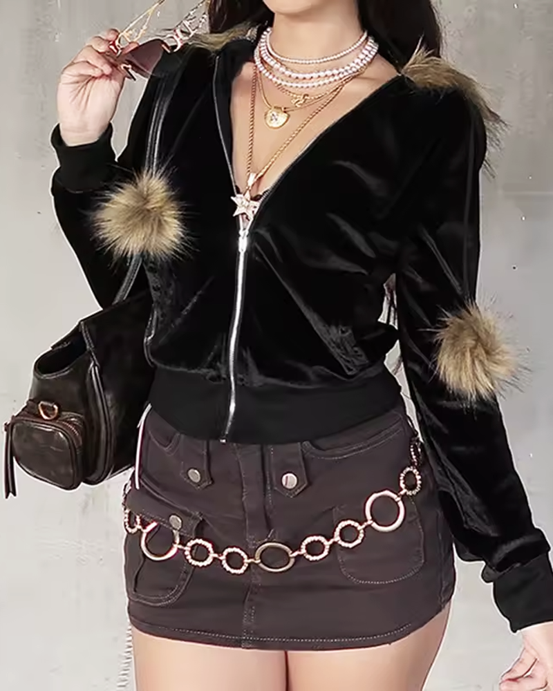 OFFSEAL Y2K Hoodie with Fur Hood