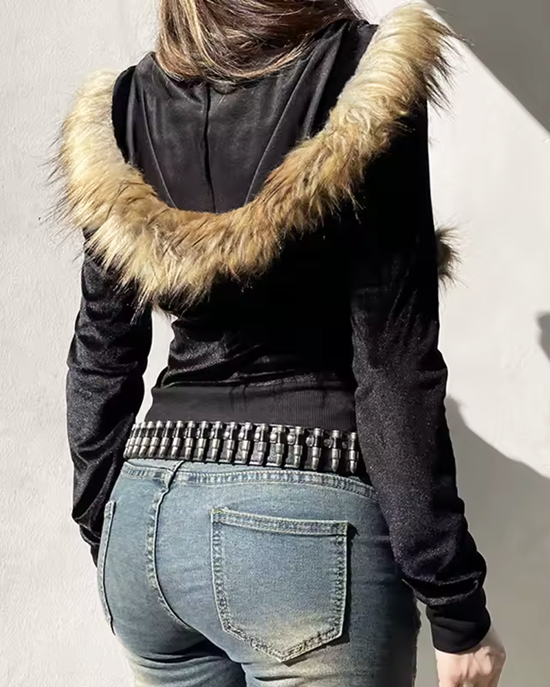 OFFSEAL Y2K Hoodie with Fur Hood