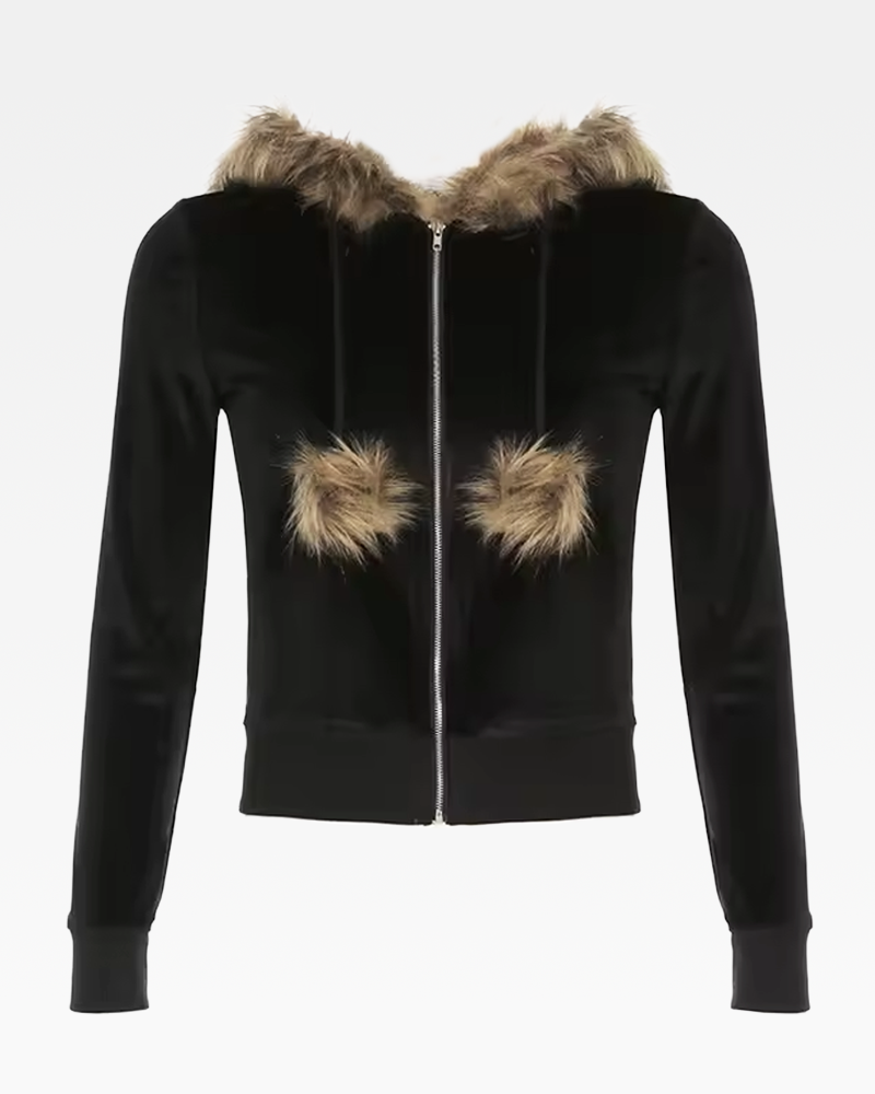 OFFSEAL Y2K Hoodie with Fur Hood