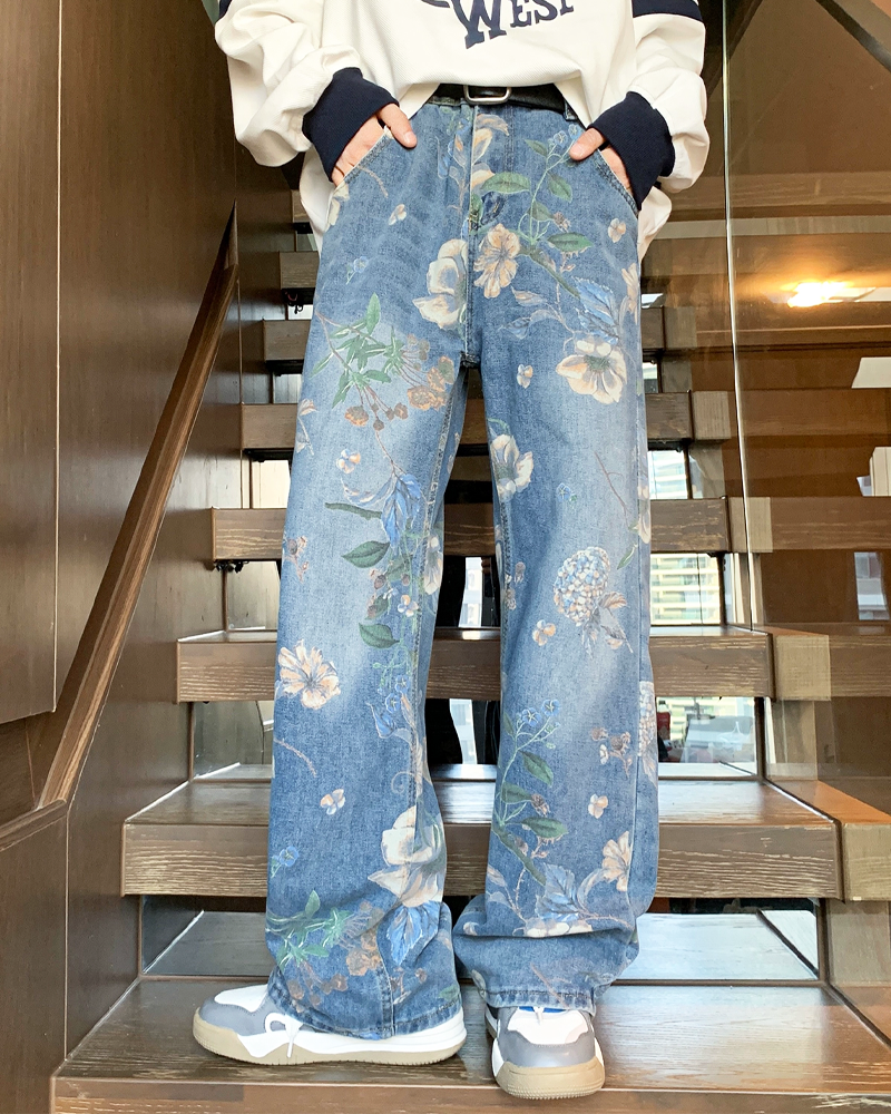 OFFSEAL Y2K Jeans Floral Print
