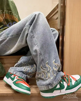 OFFSEAL Jeans with Embroidered Flames