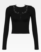 OFFSEAL Lace Trim Long-Sleeve Top